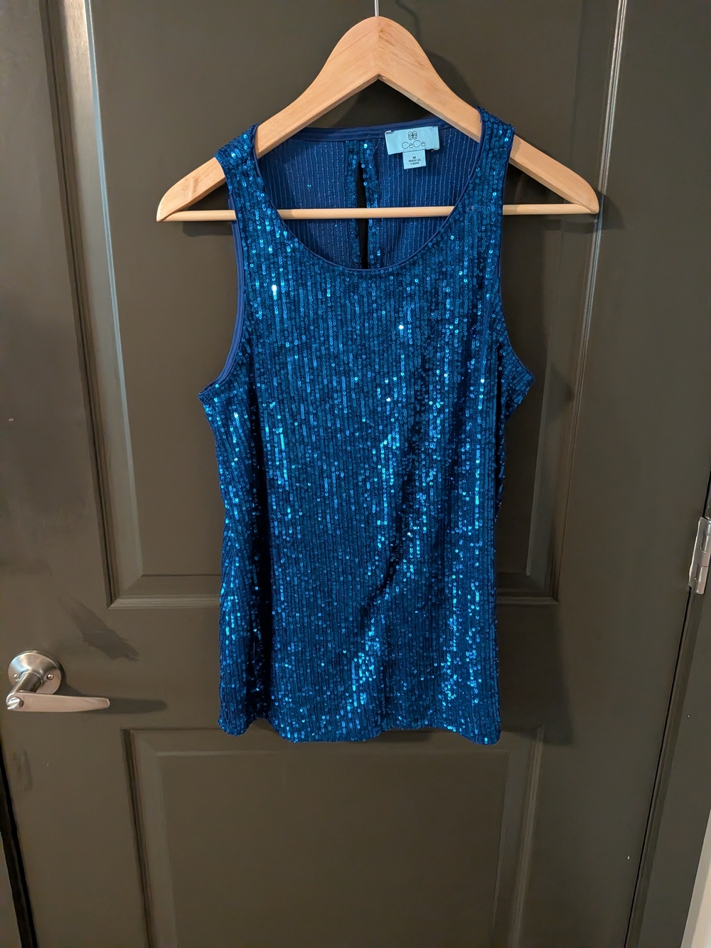 Beautiful CeCe Blue Sequin Party Tank Top